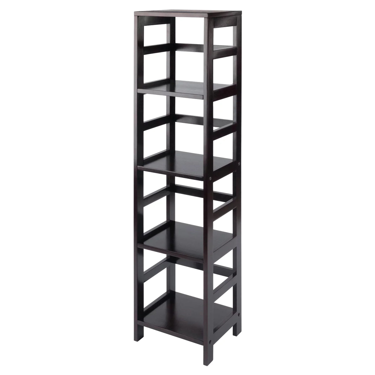 Capri Narrow 5-Pc Wood Finish Baskets, 4 Shelf Fabric Set, Espresso Black & Foldable Winsome