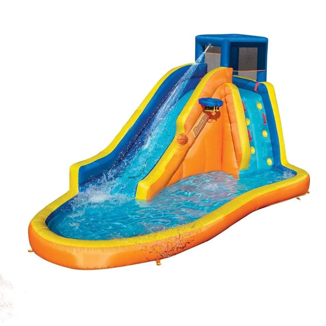 8 Wave Slide Banzai Huge Built by Water in Hoop (14 Pool Feet Kids Sprinkler Basketball - High) Feet and Long Inflatable with