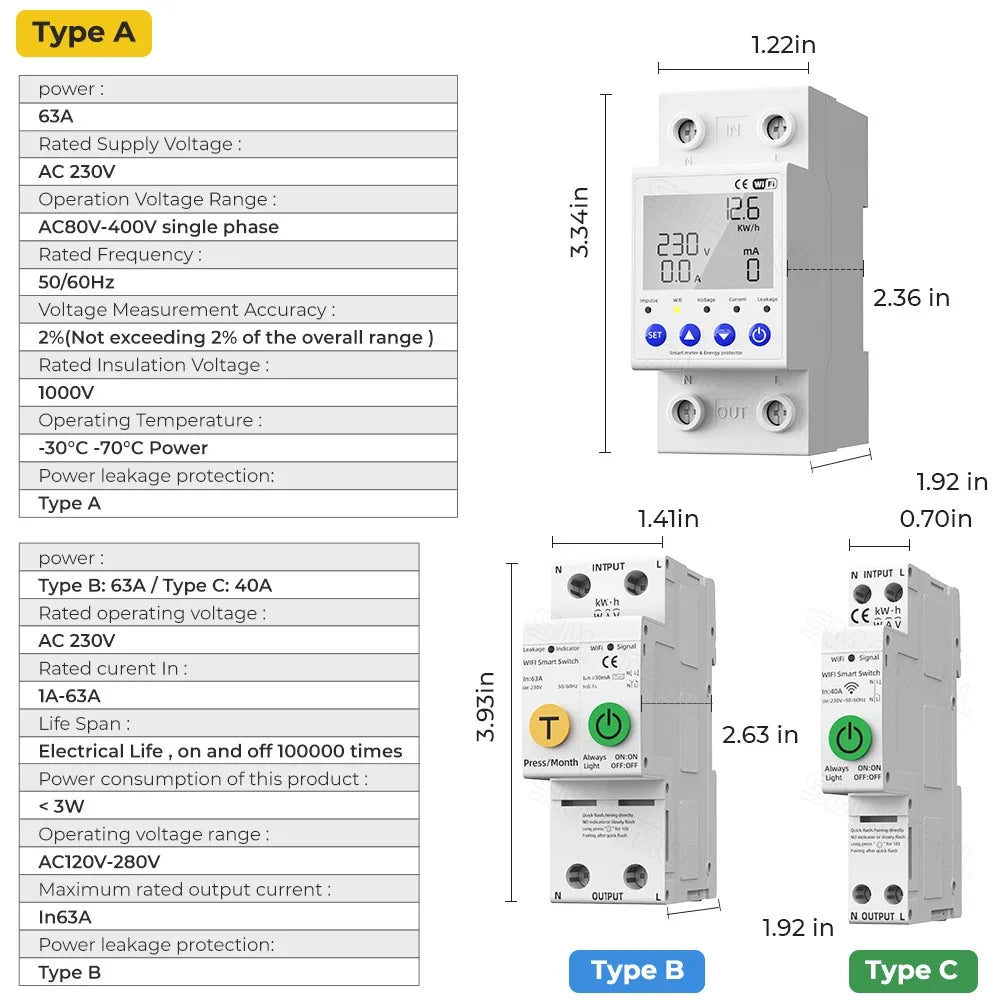 for Current Protections Intelligent Multifunctional Mobilephone Voltage Settable WiFi Control Voi with Protector Htovila Automatic APP Values Assistant Reclosing Compatible Meter