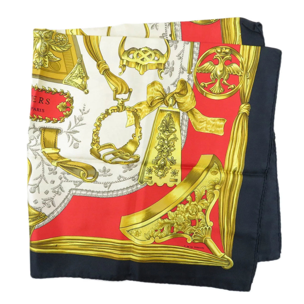 Pre-Owned Carre HERMES Stirrup/Horse Muffler ETRIERS Silk 90 Hermes Scarf Women's (Good)