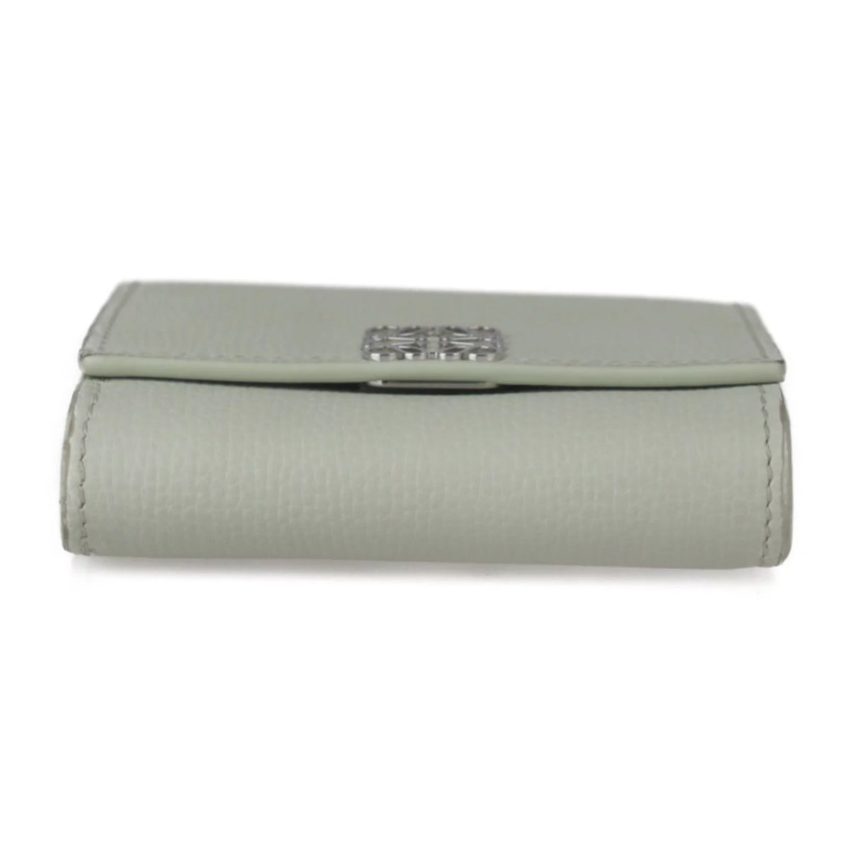 FLAP (Good) Loewe metal Anagram LOEWE L-shaped compact series fittings flap ANAGRAM light silver COMPACT C821L57X01 green Pre-Owned folio WALLET leather wallet fastener