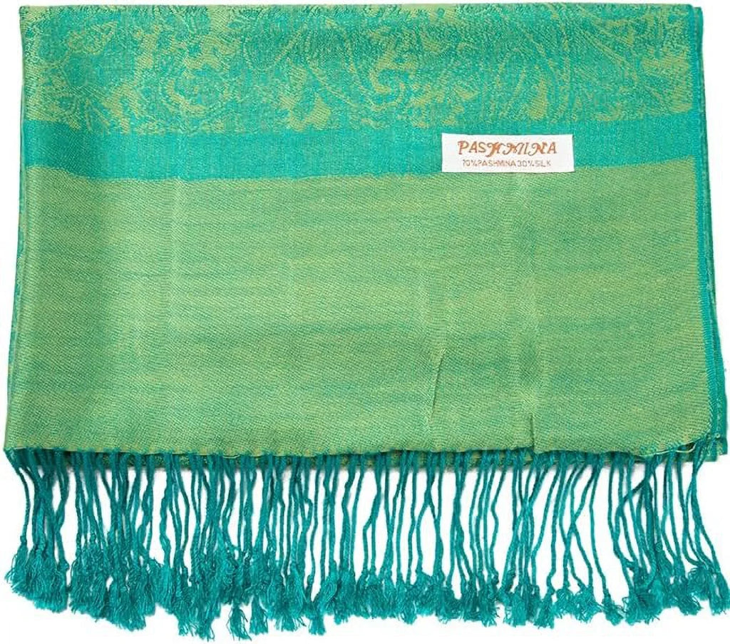 Pashmina Stole Paisley Jacquard Two Wrap Cashmere Becolored Silk Scarf Reversible Tones Shawl
