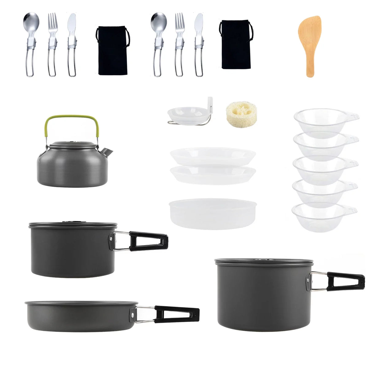 Kit Pan Stick Kettle Camping Anself Set Mess Non and Cookware Cooking Pot and for with Backpacking