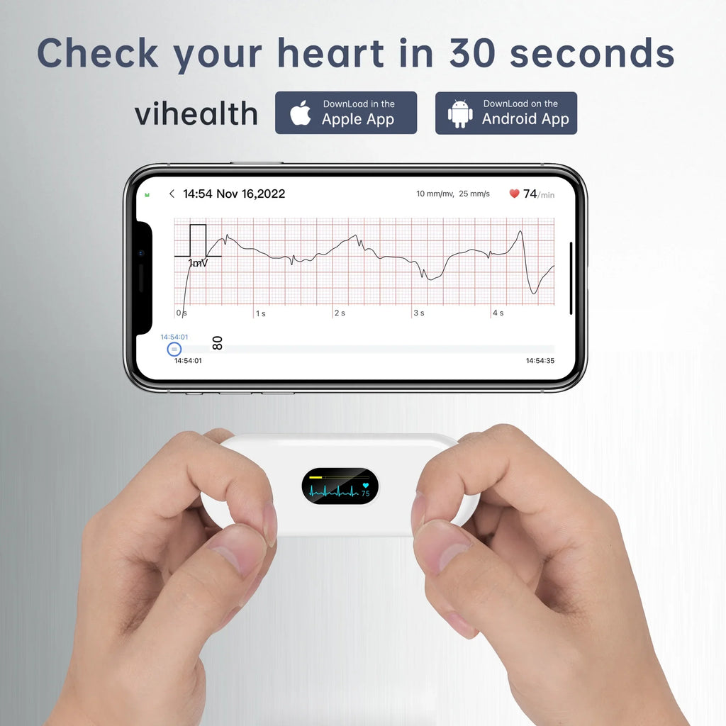 APP Wellue Measurement,Unlimited EKG Display,Handheld Monitor Screen Home with Heart with Storage Monitor Free Rate Tracker Personal Heart Bluetooth ECG Use,30s-5mins for
