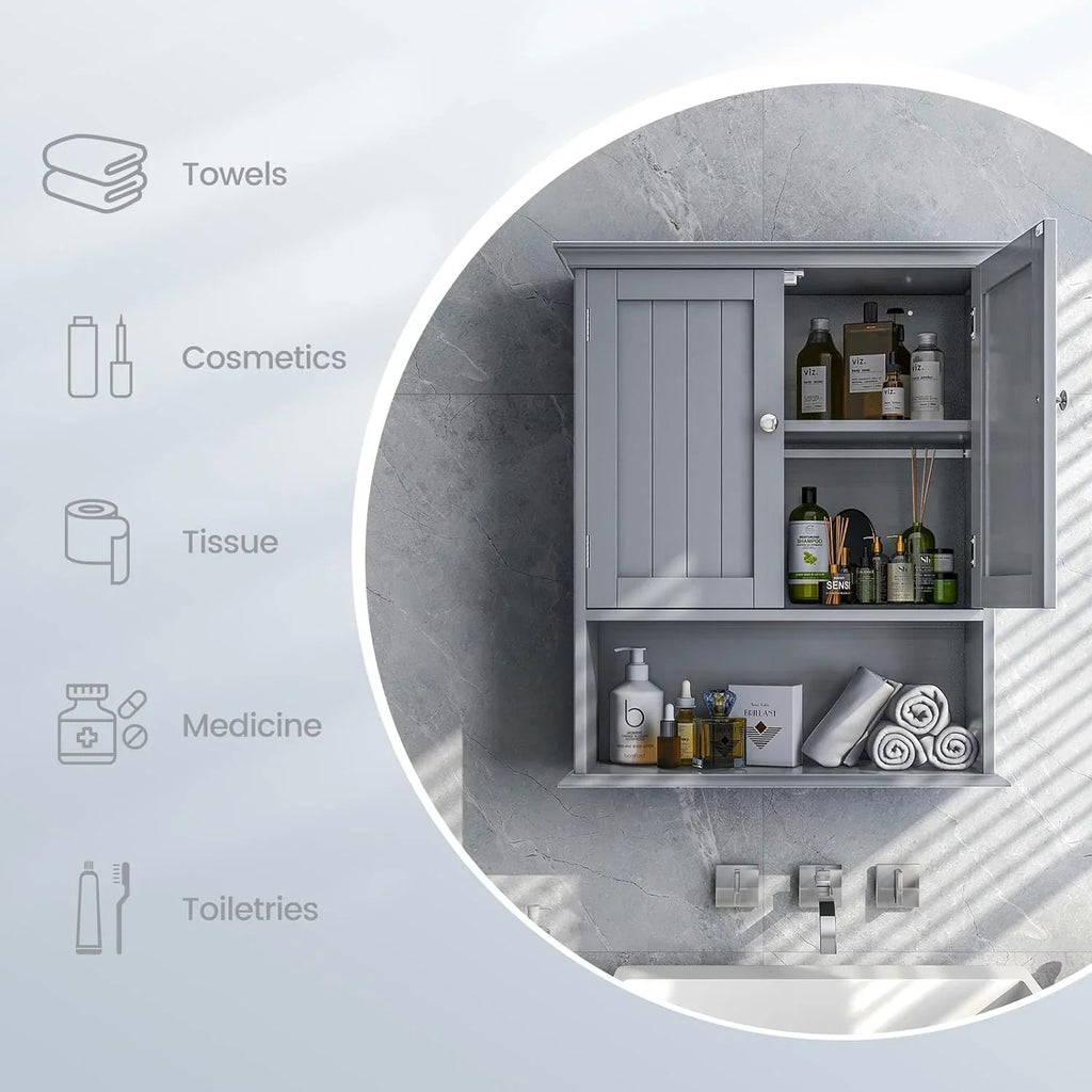 Storage Wall Cabinet, Kitchen Wooden Hanging Doors Storage Wall Medicine Mounted Cabinet for Grey Shelves, Cabinet, Multipurpose Bathroom Cabinet Living with Room, Bathroom Bathroom &