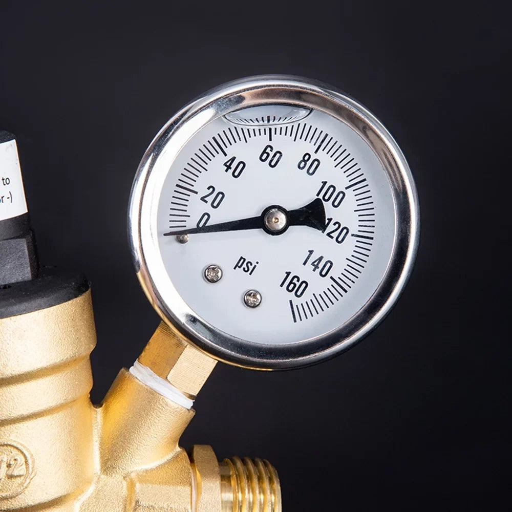 Travel Valve Filter, Ideal Adjustable and - for Brass, Lead-Free and RV Water Pressure Screened Gauge Trailers Regulator with 0-160PSI Inlet