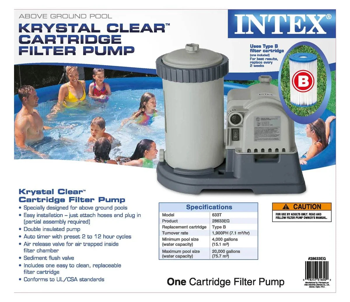 Mounted Filter Wall Skimmer GPH Intex Cartridge and Pool Clear 2500 Krystal Pump