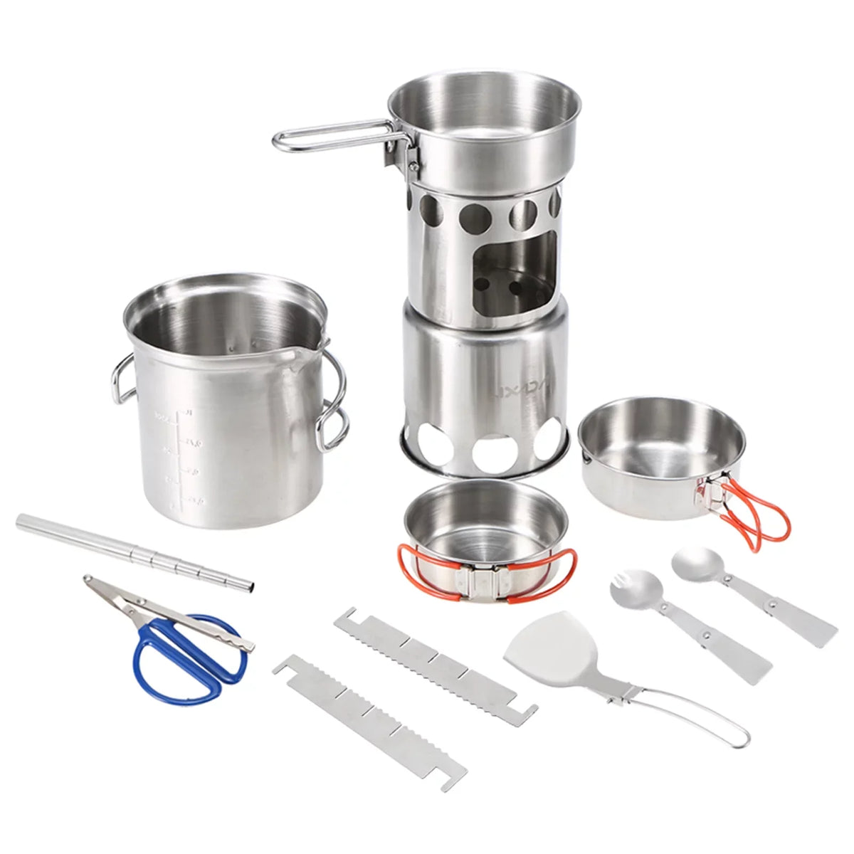 Cookware Steel Set, Tableware and Portable Lixada Mess Stainless Folding Cooking Backpacking Wood Pan Stove Kit, Set Picnics for Pot Camping