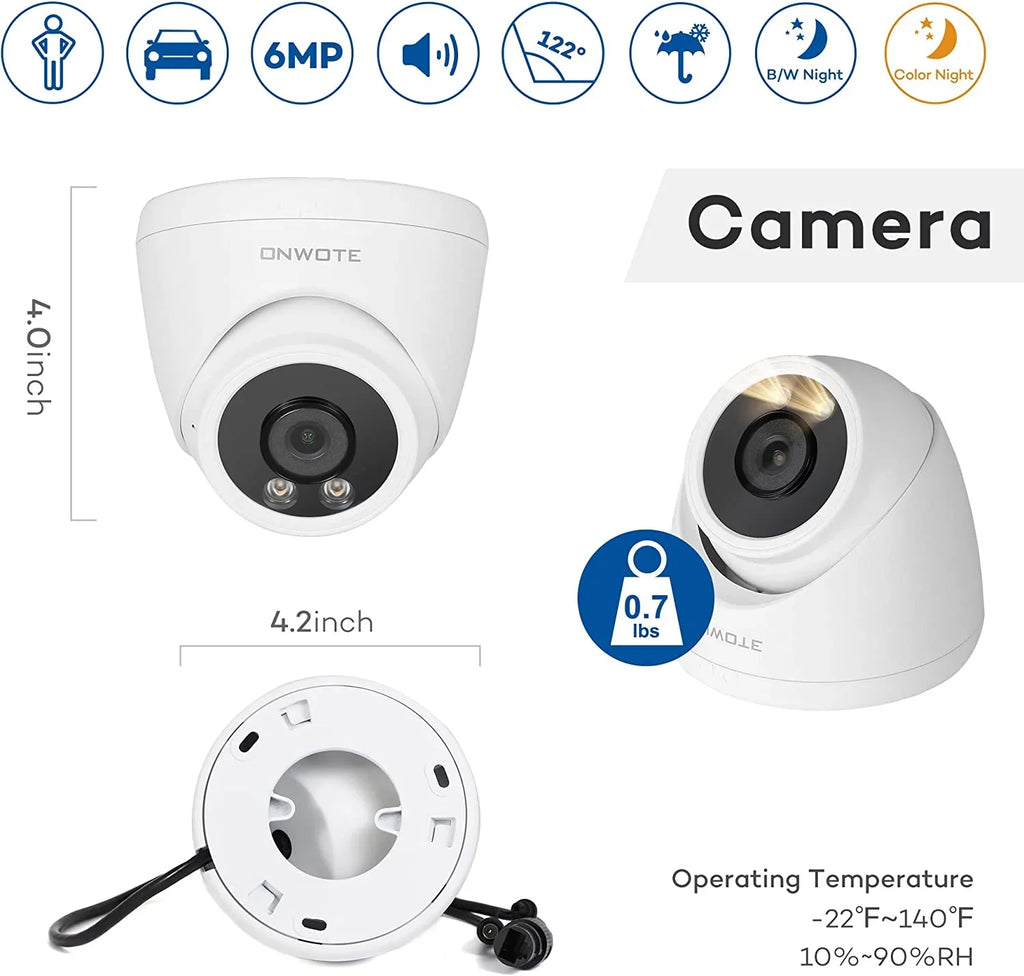 Pcs Wired Security System Channel Human PoE Vision, HDD, Detection with PoE Outdoor 8 Night ONWOTE Cameras, for NVR 6MP Business 8CH Home System, Vehicle IP AI 122° Camera Color 2TB 4K 4K 4