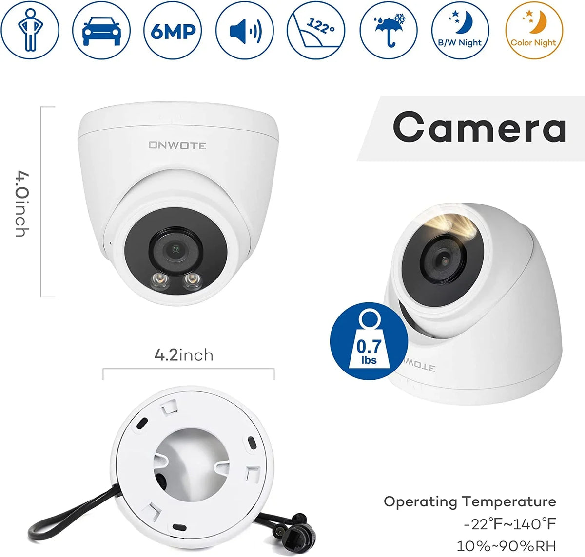 Pcs Wired Security System Channel Human PoE Vision, HDD, Detection with PoE Outdoor 8 Night ONWOTE Cameras, for NVR 6MP Business 8CH Home System, Vehicle IP AI 122° Camera Color 2TB 4K 4K 4