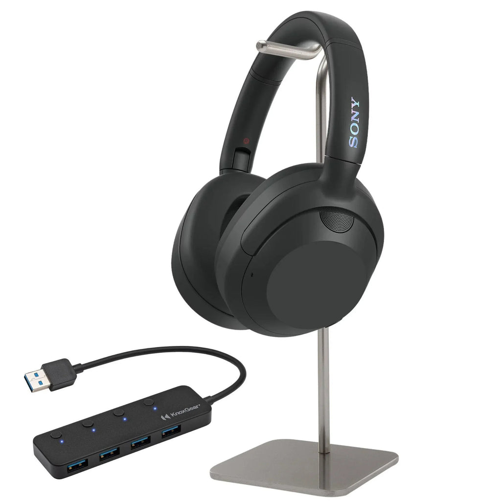 (Black) Hub, Alloy Noise Stand Gear ULT WHULT900N-B Headphone (3 Metal 4-Port Cancelling Bundle Items) 3.0 USB Gear with Headphones Sony