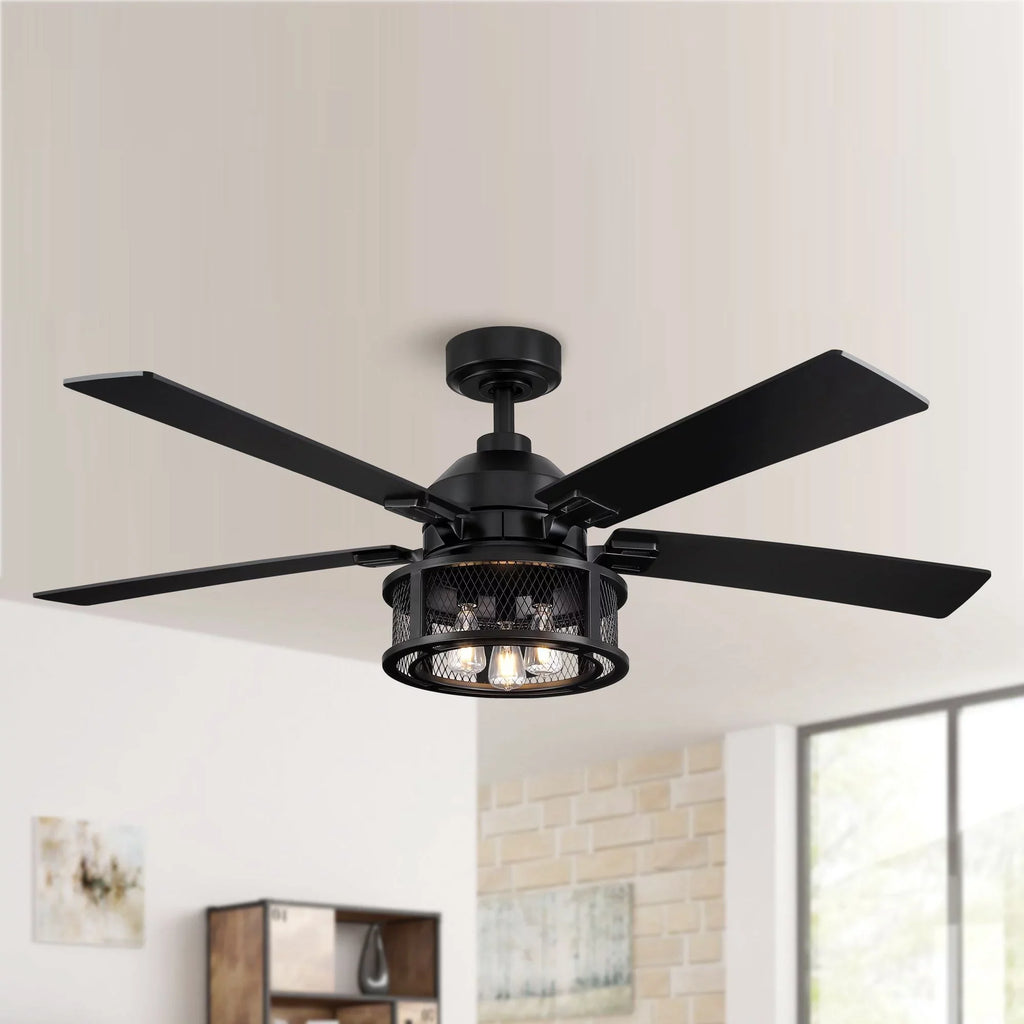 with Remote Mesh Reversible LED Uncle Industrial Fan 5-Blade Ceiling 52" Parrot