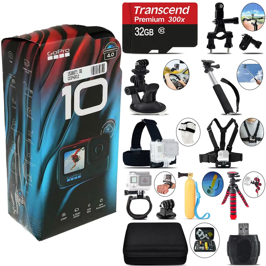HERO10 Waterproof 23MP, Kit Wi-Fi HD, 4K30 Ultra -32GB Camera Black GoPro Action