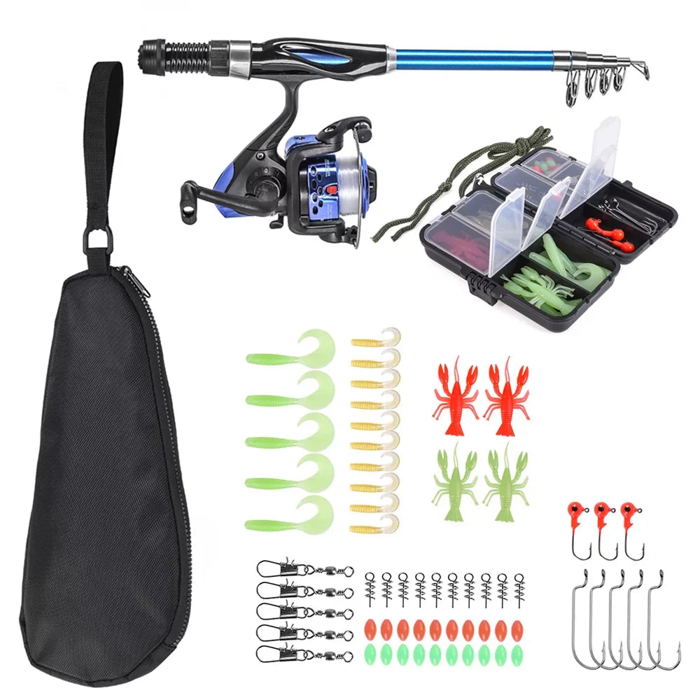 Rod and Reel Kit,Telescopic Fishing Full Reel Combo Rod Kids Set Spinning Fishing Blusea