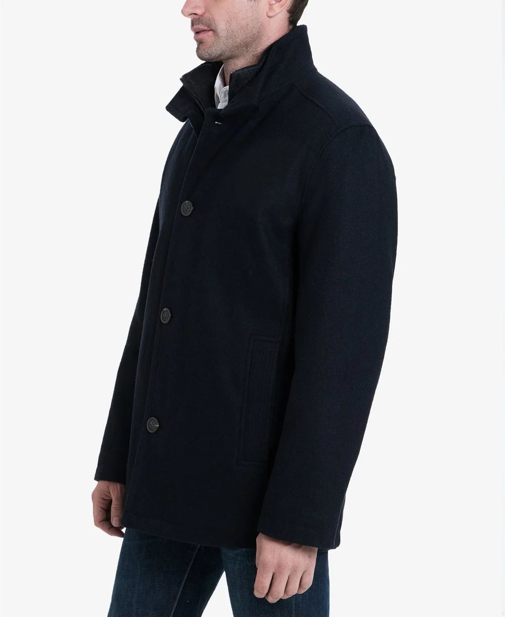 Charcoal, Men's Button Wool Front Coat, London Blend Medium Fog Car