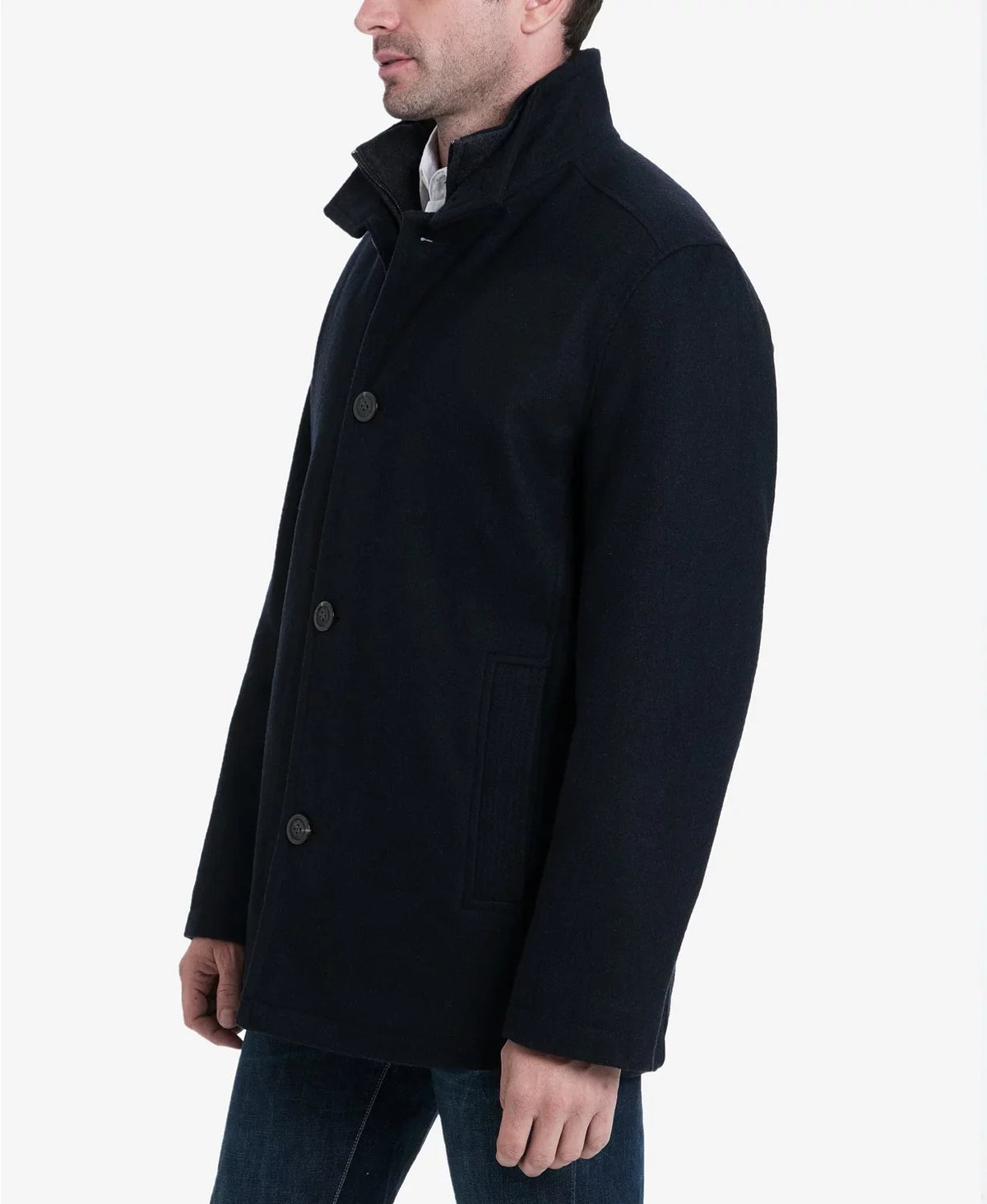 Charcoal, Men's Button Wool Front Coat, London Blend Medium Fog Car