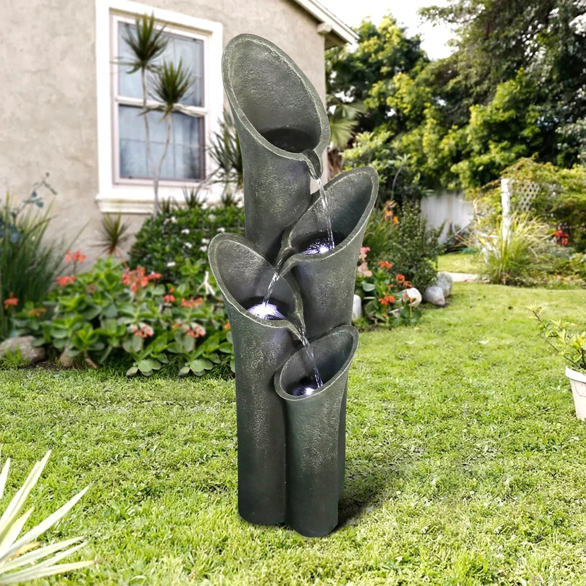 Resin 33.5'' Water for with Garden Water Light, Outdoor Fountain Fountain Floor Meedzom