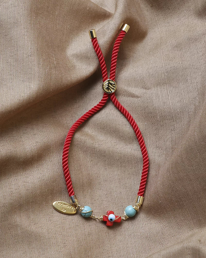 Adult Fabrizio Turquoise and with Capri Females Murano Adjustable Design By Eye Red for in Bracelet Cross Charm