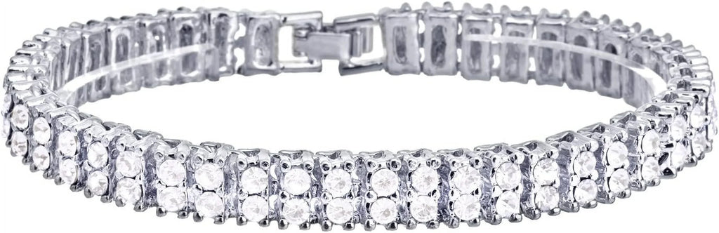 pc Tennis Silver 16" Hip Plated Set Chain Double Row Luxury 18" + 2 Hop 3 Bracelet 8" and