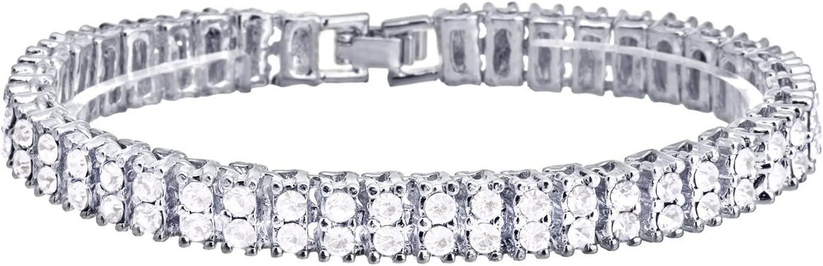 pc Tennis Silver 16" Hip Plated Set Chain Double Row Luxury 18" + 2 Hop 3 Bracelet 8" and
