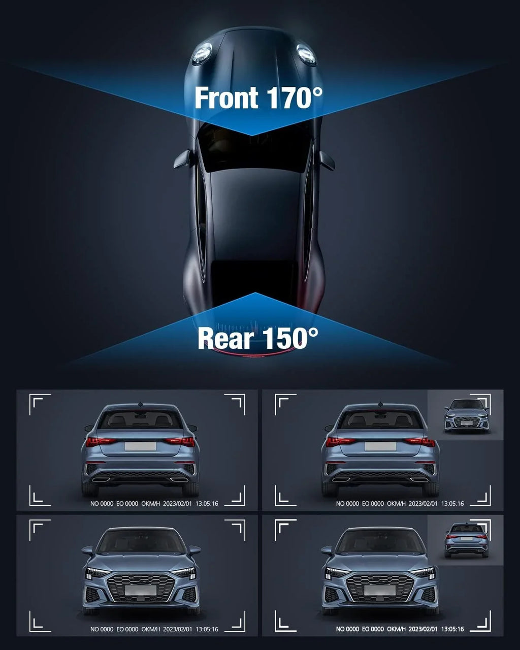 Loop Parking Rear SD Cars G-Sensor, Vision, Night Card,WDR Dash WiFi 5G GPS APP Mode,170°Wide, Free 64G Recording, 4K/2K/1080P+1080P OMBAR for with Front and Cam 24h