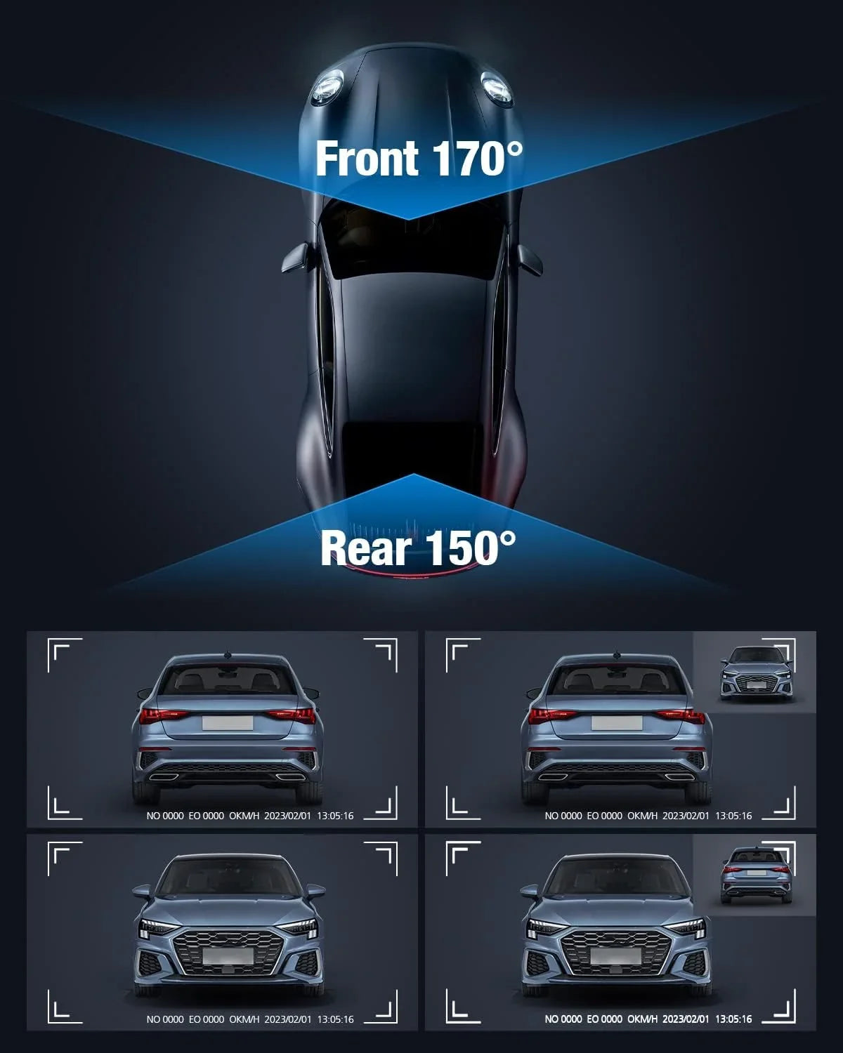 Loop Parking Rear SD Cars G-Sensor, Vision, Night Card,WDR Dash WiFi 5G GPS APP Mode,170°Wide, Free 64G Recording, 4K/2K/1080P+1080P OMBAR for with Front and Cam 24h