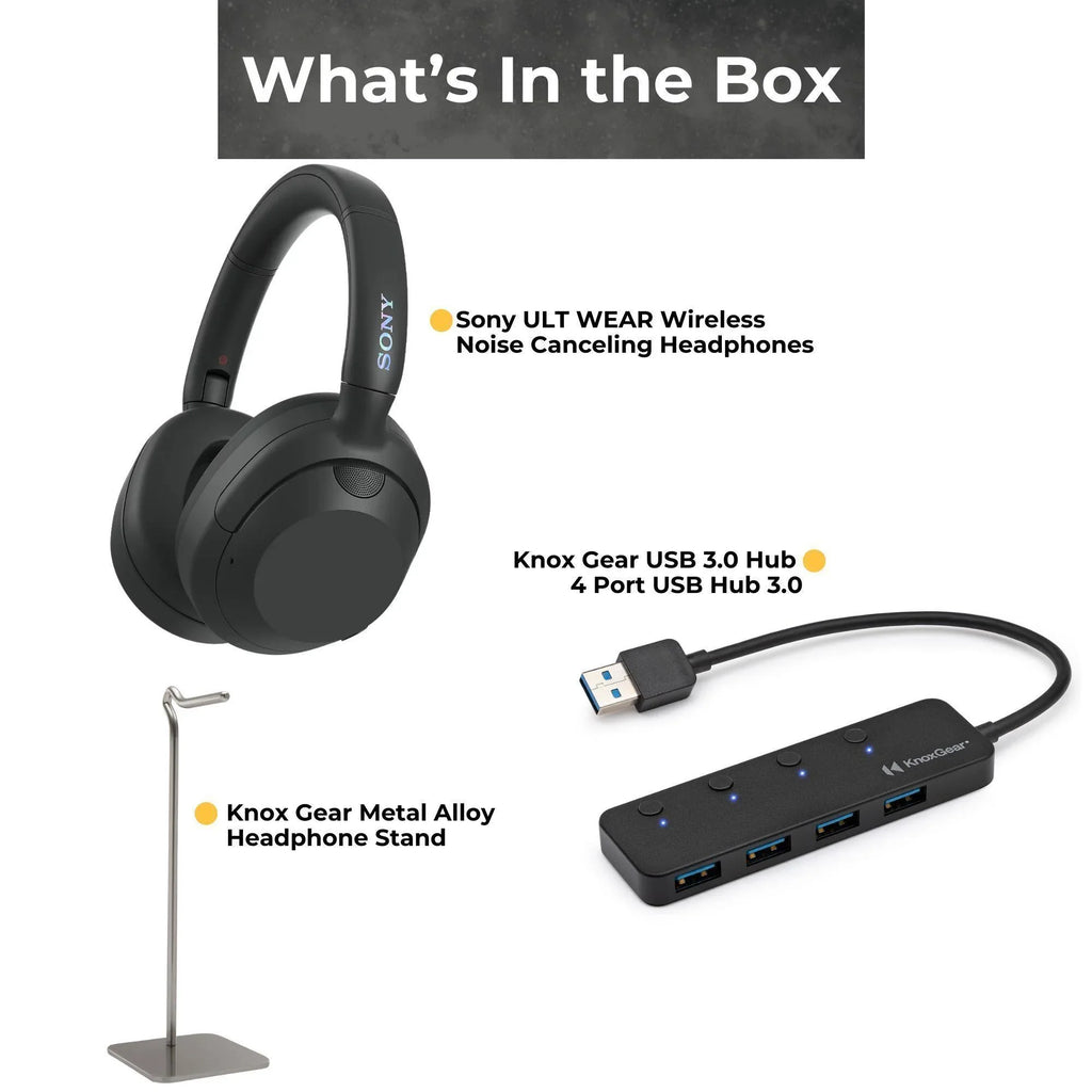(Black) Hub, Alloy Noise Stand Gear ULT WHULT900N-B Headphone (3 Metal 4-Port Cancelling Bundle Items) 3.0 USB Gear with Headphones Sony