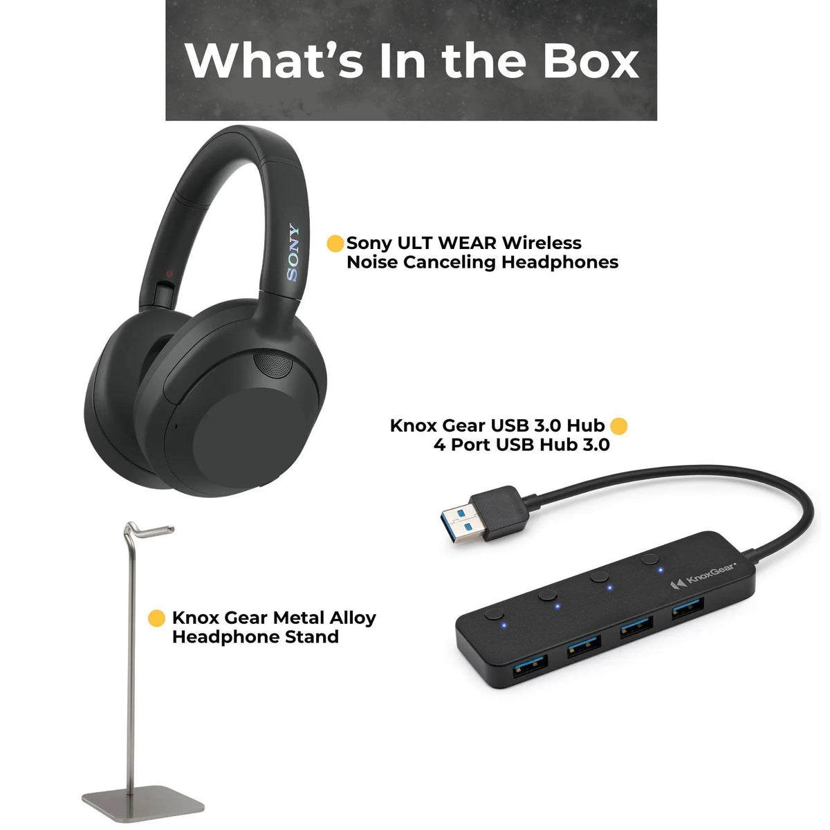 (Black) Hub, Alloy Noise Stand Gear ULT WHULT900N-B Headphone (3 Metal 4-Port Cancelling Bundle Items) 3.0 USB Gear with Headphones Sony