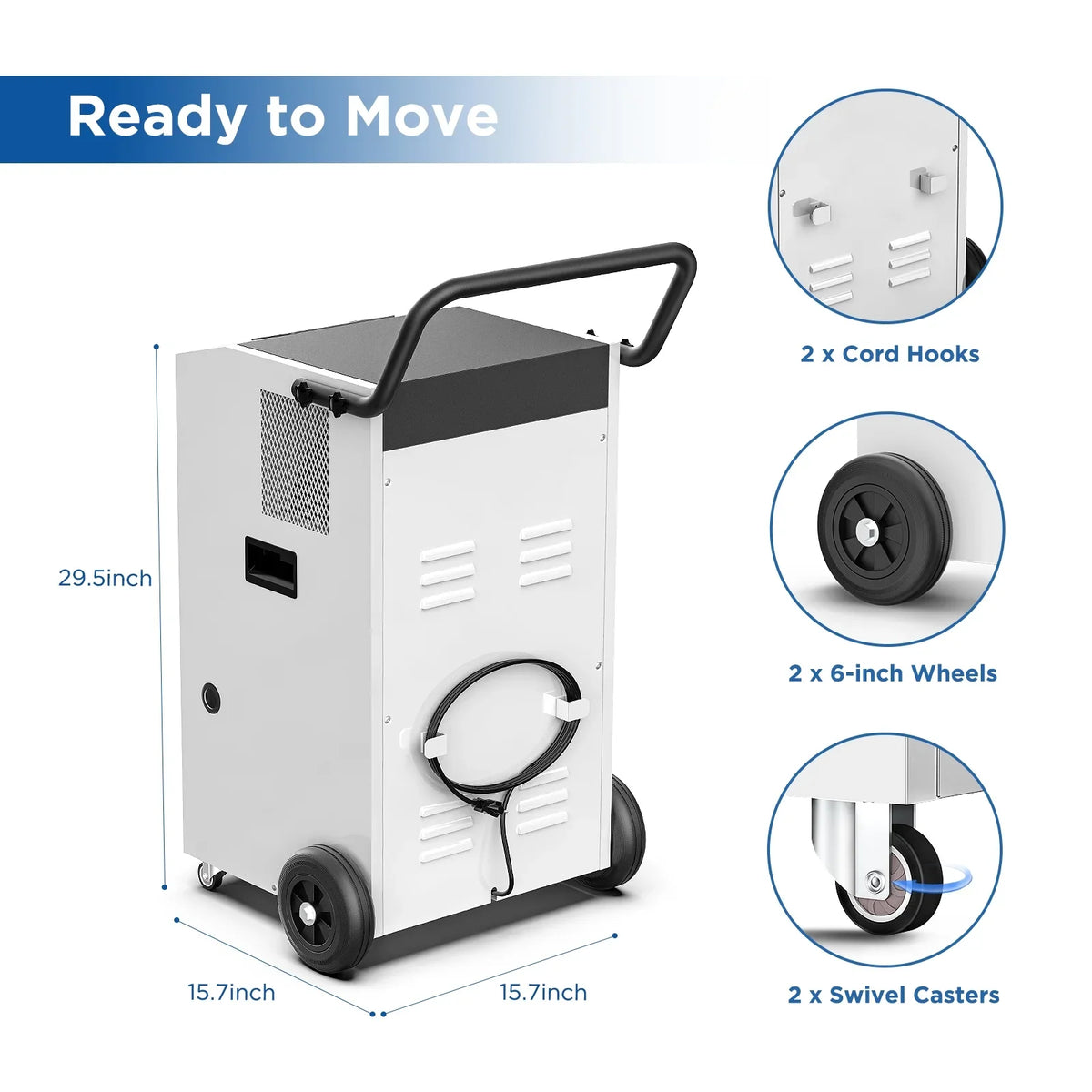 170 Sq Large Damage Ideal for Commercial Unit Site, with Basements, Drain Defrost, and Starting Pints Moiswell Hose Auto up to for Pump 7,500 Dehumidifier Water Spaces - Ft - Memory Industrial