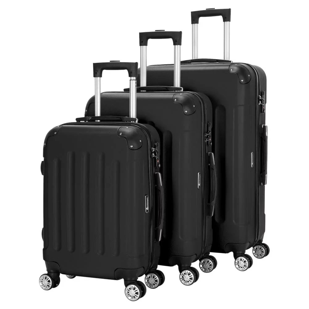 Winado Trolley Bag Set 3 Black Pcs ABS Travel Luggage Suitcase