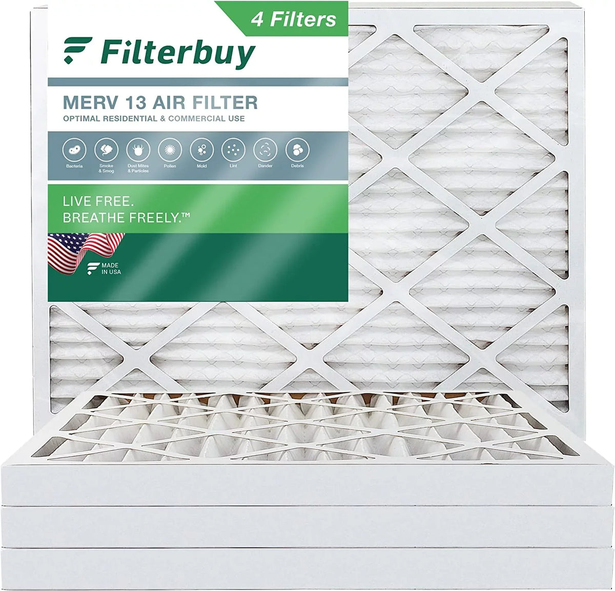 Filterbuy 13 MERV Pleated Filters AC 12x16x2 Furnace Air (4-Pack) HVAC