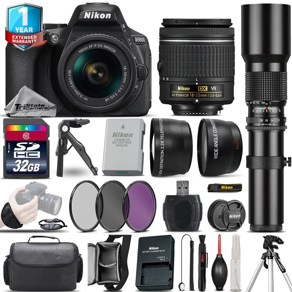 500mm Camera + Kit 1yr 18-55mm Warranty Filter VR D5600 Lens + DSLR + Nikon +