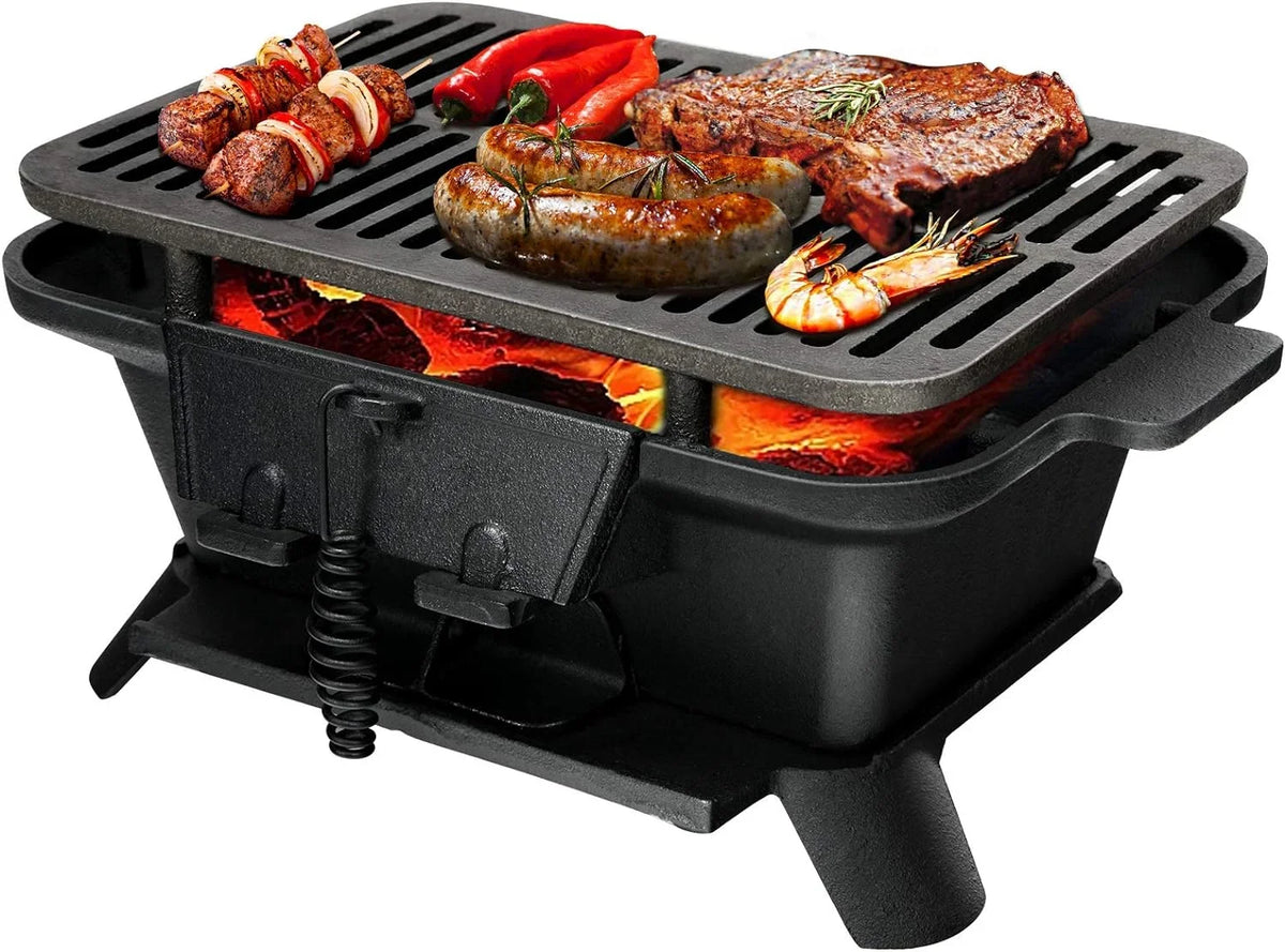 Regulating Fire Portable Picnic Grill Cooking Net, Cast Gate, Grilling Door, Patio Backyard Charcoal Perfect for Grill Camping with BBQ Air Grill Outdoor Hibachi Iron Double-sided Grill,