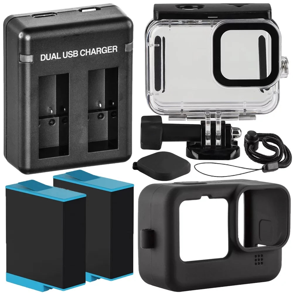 HERO9 Accessory and Charger, High Case Silicone Includes: Black Bundle Dual Batteries, GoPro Waterproof 2 Housing, Action Extra Speed HERO11 Essential HERO10 Black