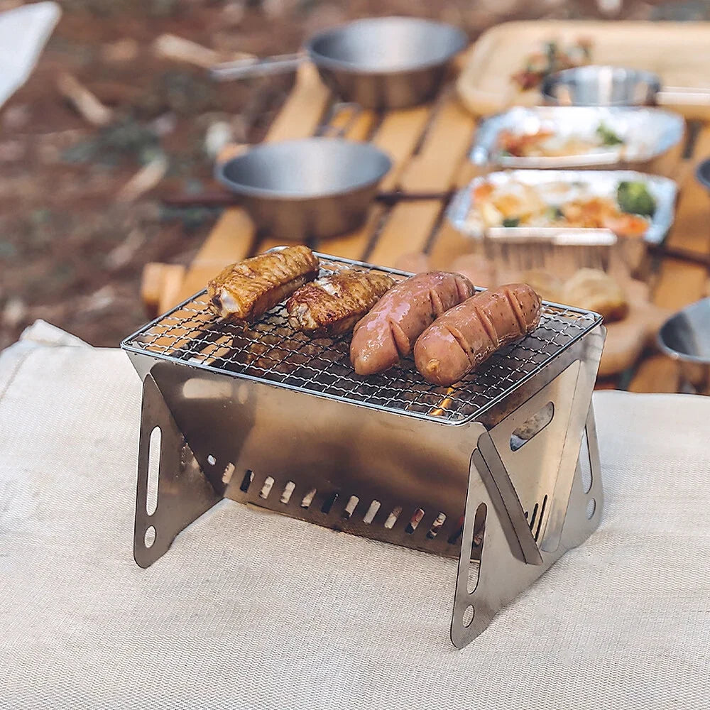 Steel Portable Cooking Burning Stove Stainless Grill Outdoor Plate Stove Wood Camping with Folding Backpacking
