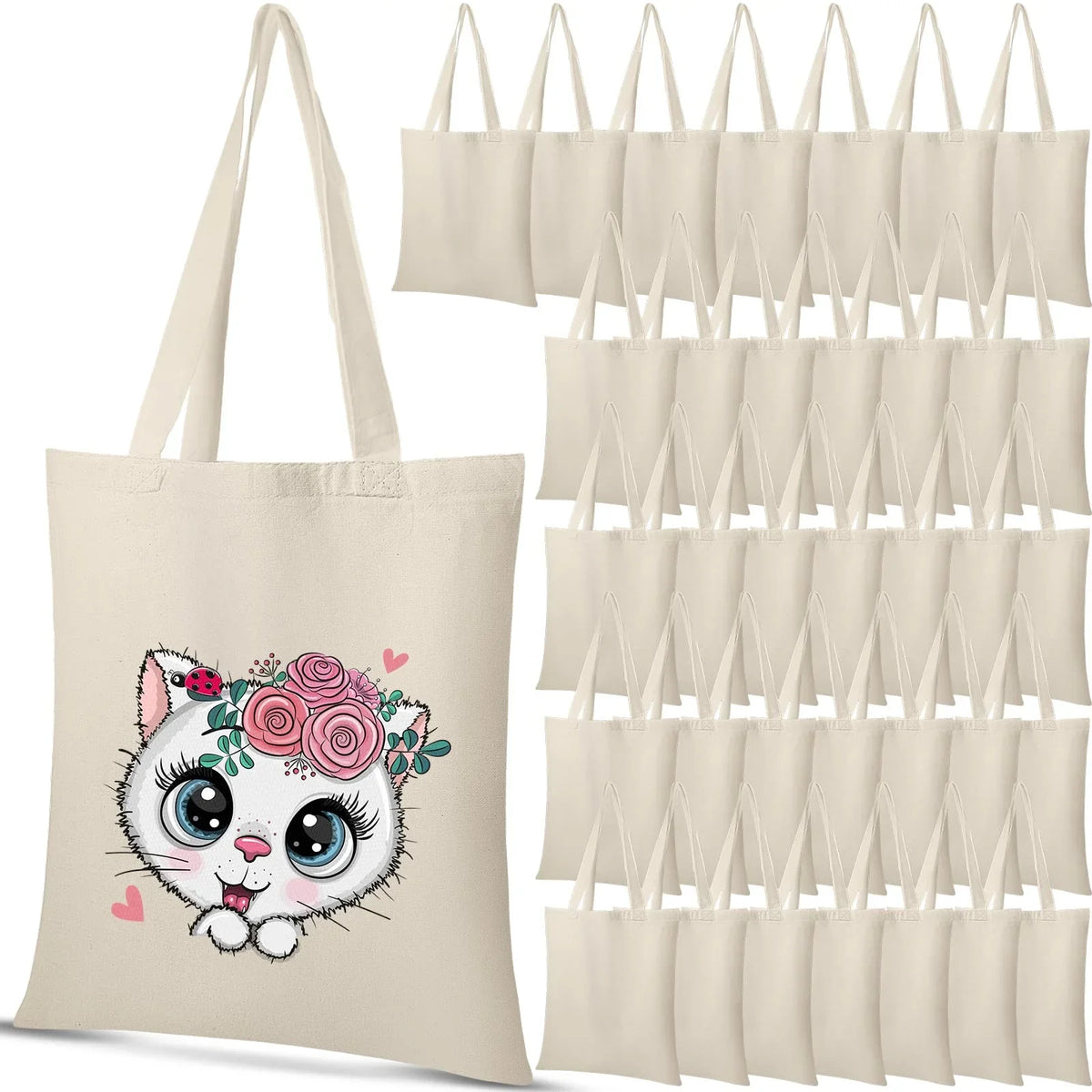 Pack Bag 36 x Blank with DIY 13 Lightweight Reusable Canvas Grocery Crafts Cloth 15 Bag Inch Shopping for Bulk Advertising Activity for Gift Handles Tote Cotton Women Bag Christmas