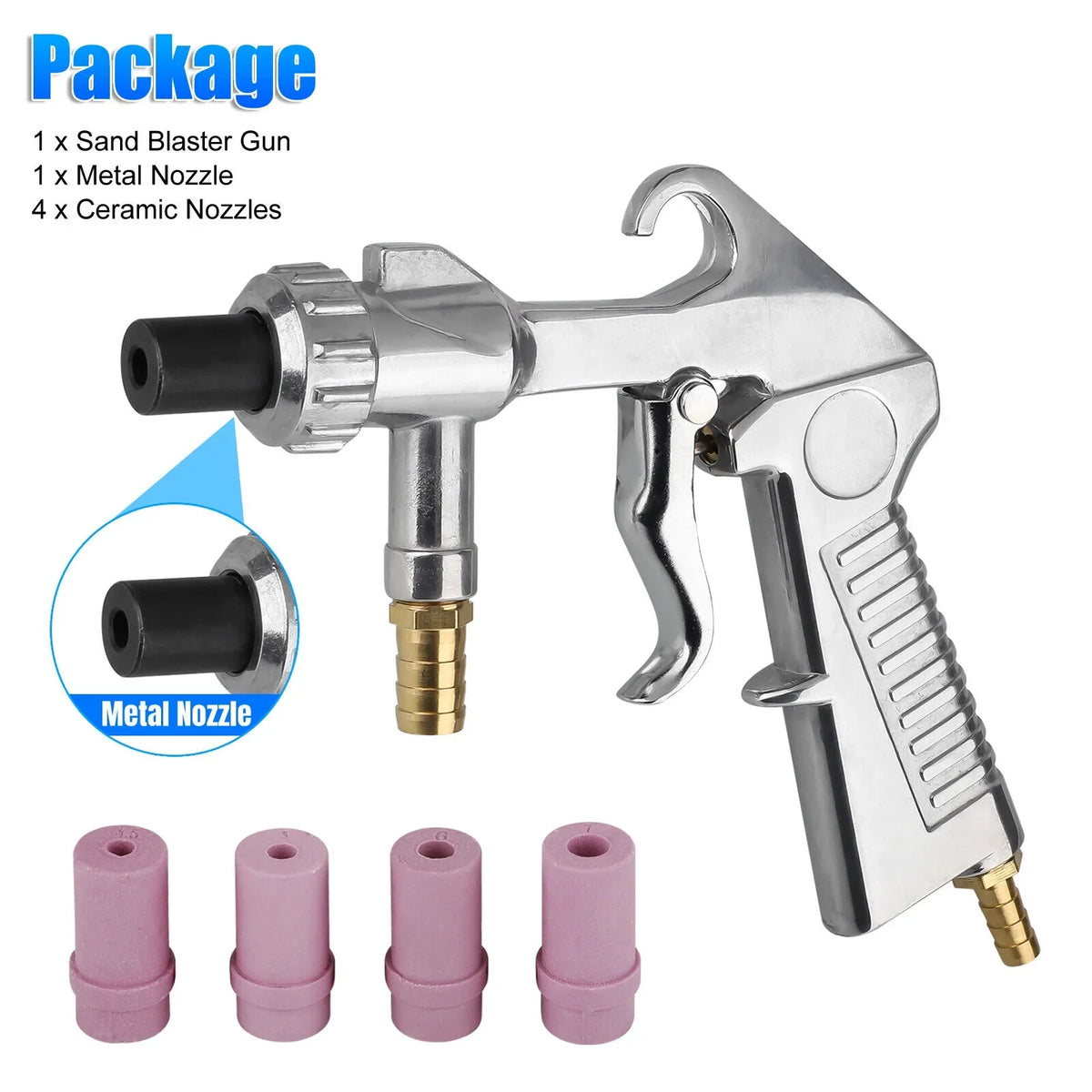 Ceramic Nozzle with 4 Gun Sandblaster Blaster Kit Air Abrasive Sandblasting Sand