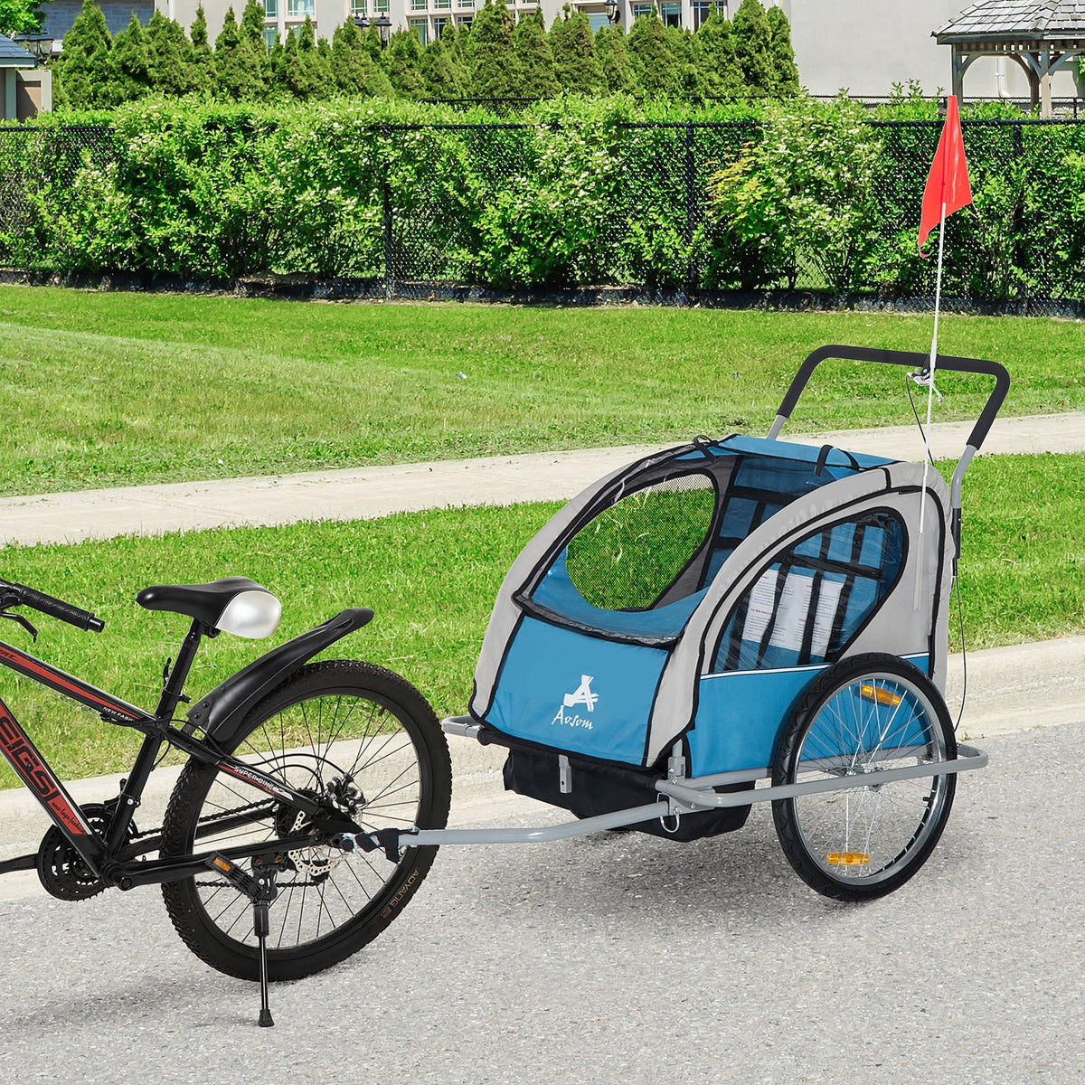 Safety Two-Wheel - Trailer 2 Harnesses 2-In-1 Bicycle Child Double Aosom With Elite Cargo Blue And Jogger