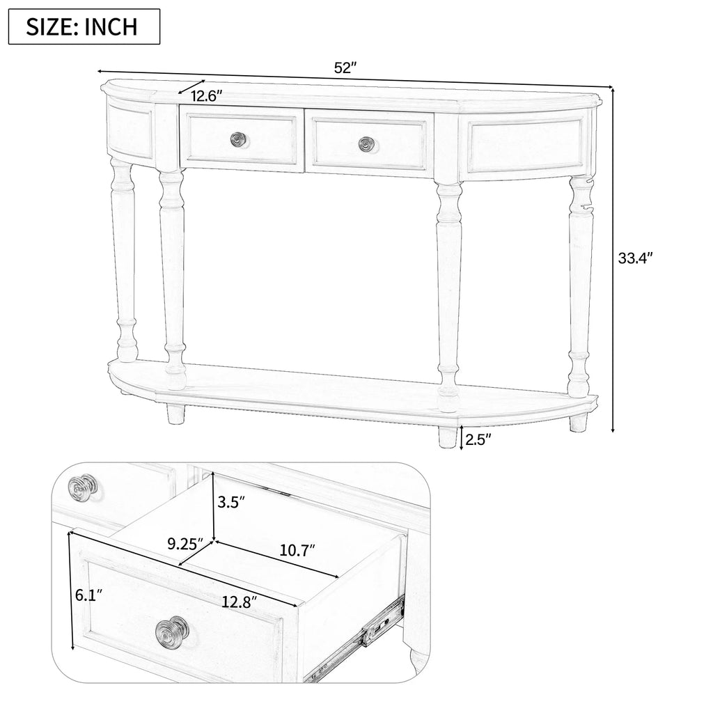 OLD Style Drawers Wooden WF298768AAK) Table Console Shelf Retro Curved Top Two SKU: Open (White, Frame Design Legs with and Circular Solid