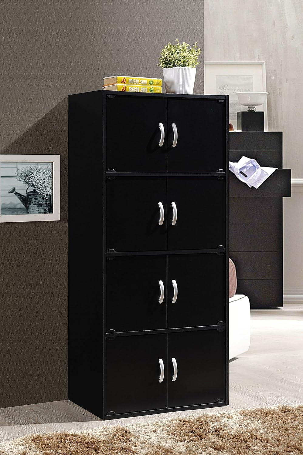 Duty Modern Multipurpose with Shelf Wooden Floor Mount Bookcase Storage 8 4 Black Heavy HID44 Hardware, Door Cabinet Installation