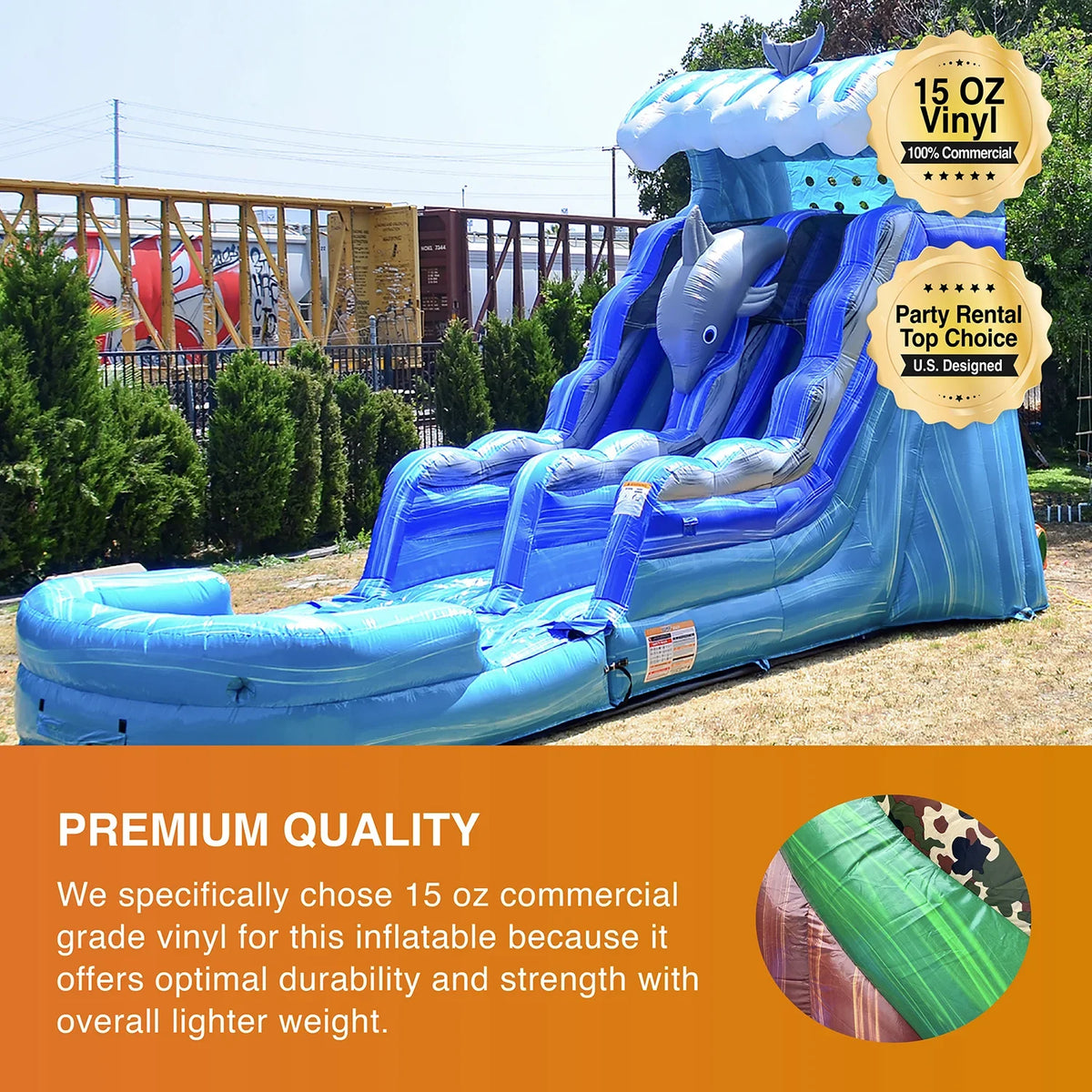 and Slide Grade Kids Adults Commercial Slide Water Dolphins Blower JumpOrange with Inflatable with Outdoor for Pool