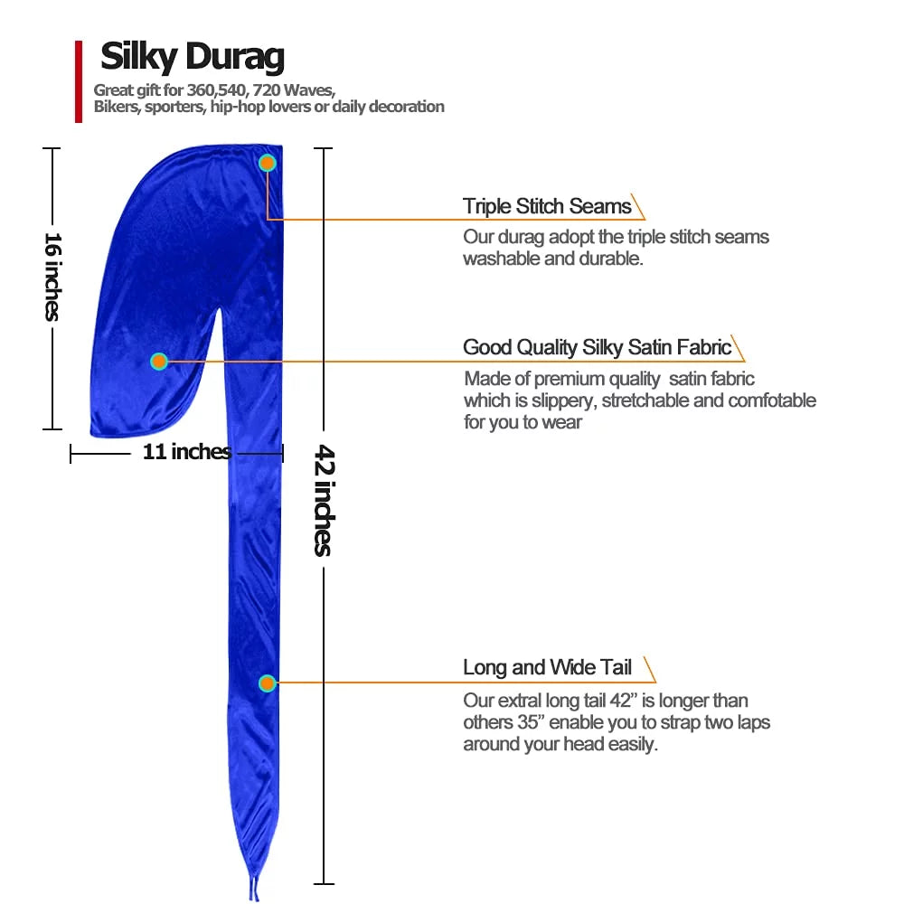 for Silky Headwraps Long Pcs Men 360 Cap Durag 4 Perfect and ASKNOTO Wave 4 Silk Pcs Tail Waves with