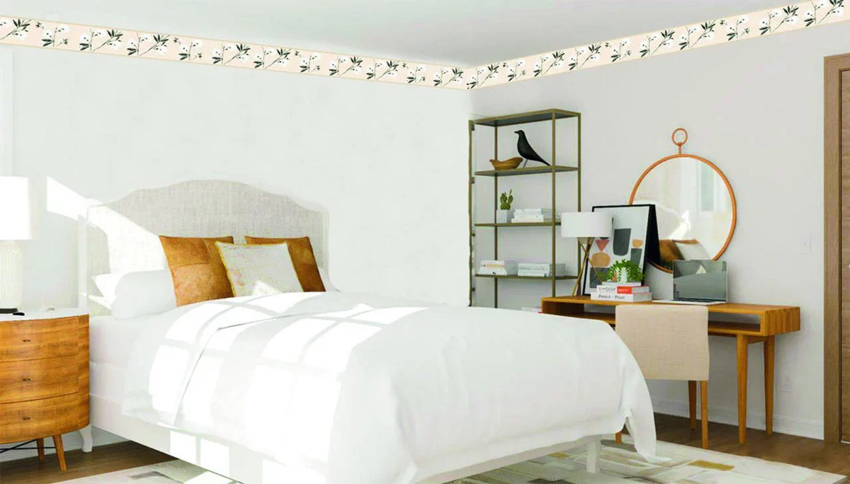 Wallpaper Border Border Design, Dundee Wall Deco's Floral White Adhesive Self in, x ft and Flowers - Leaves Stick Peel Retro 15 7 Cream and