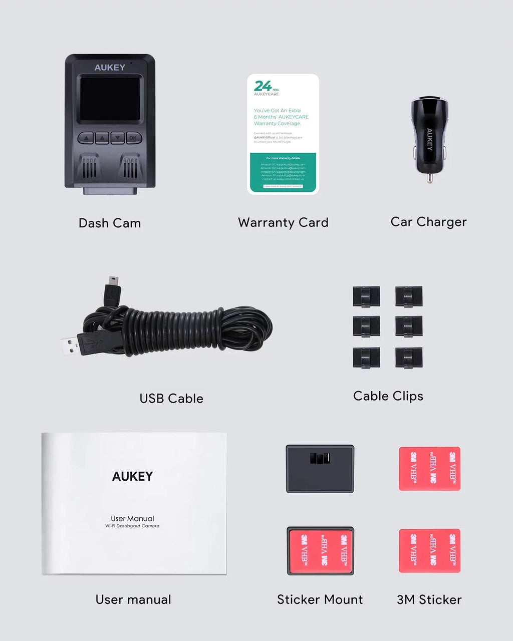 Black-DR02 Wide Dash P Camera, 1080P for Dash Camera 6-Lane Lens 170-Degree AUKEY Cars, Angle Cam, FHD Wifi Car