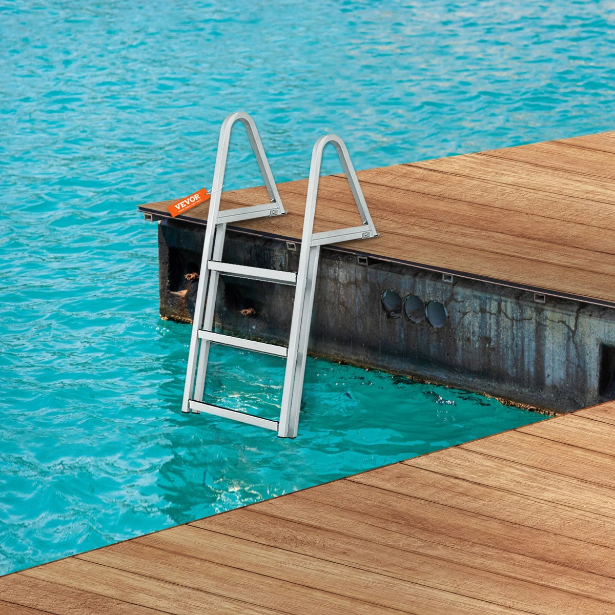 for Boats, - Removable with VEVOR Aluminum Dock 4'' Wide Alloy Pools 3-Step Nonslip Ladder Capacity, 350 Installation Access Lakes, Steps, Marine & Simple lbs