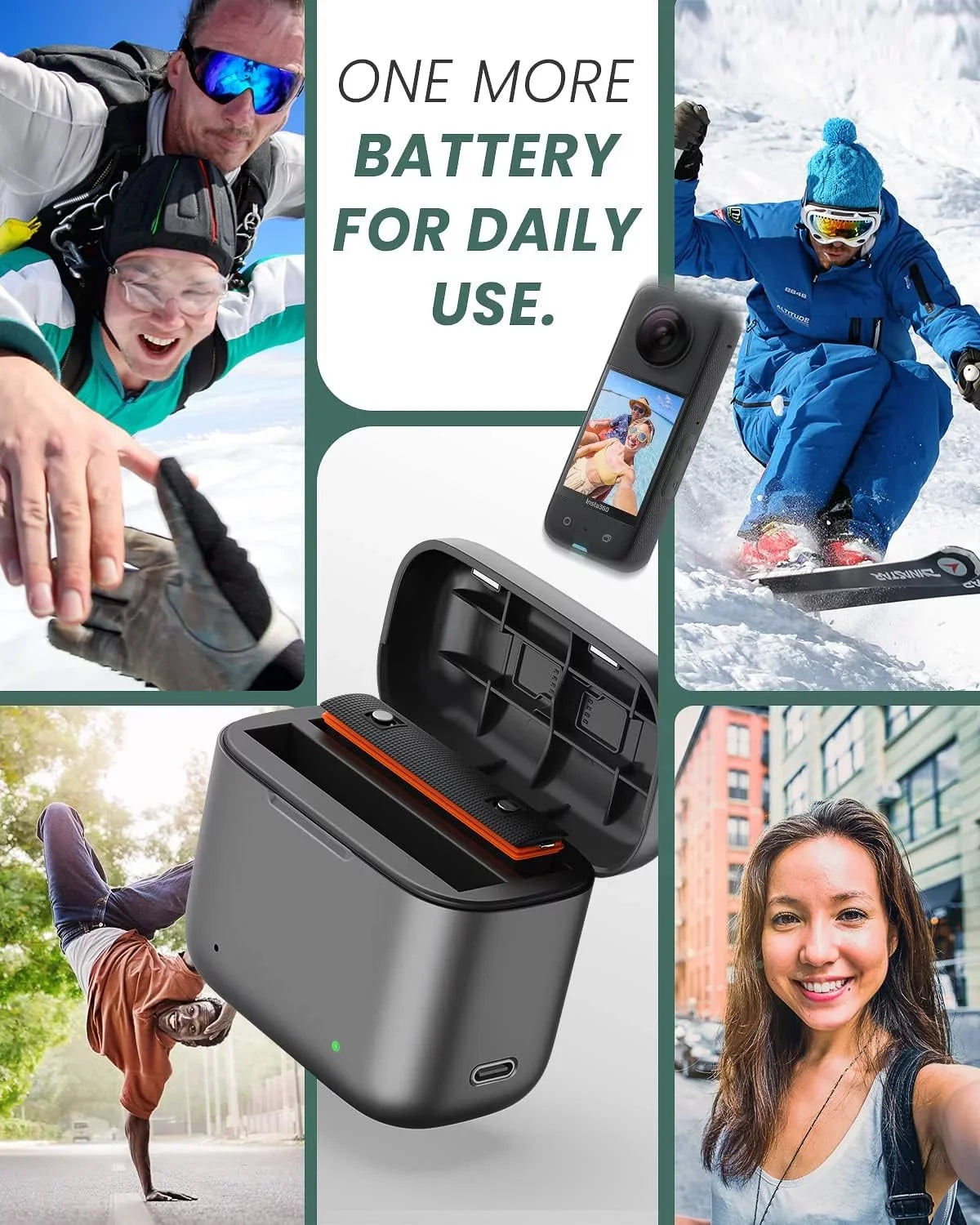 1800mAh Charging Misro High One Card & Channel Station Slots Battery x3 Station Capacity, for with SD Battery Insta360 Charger 2 Camera