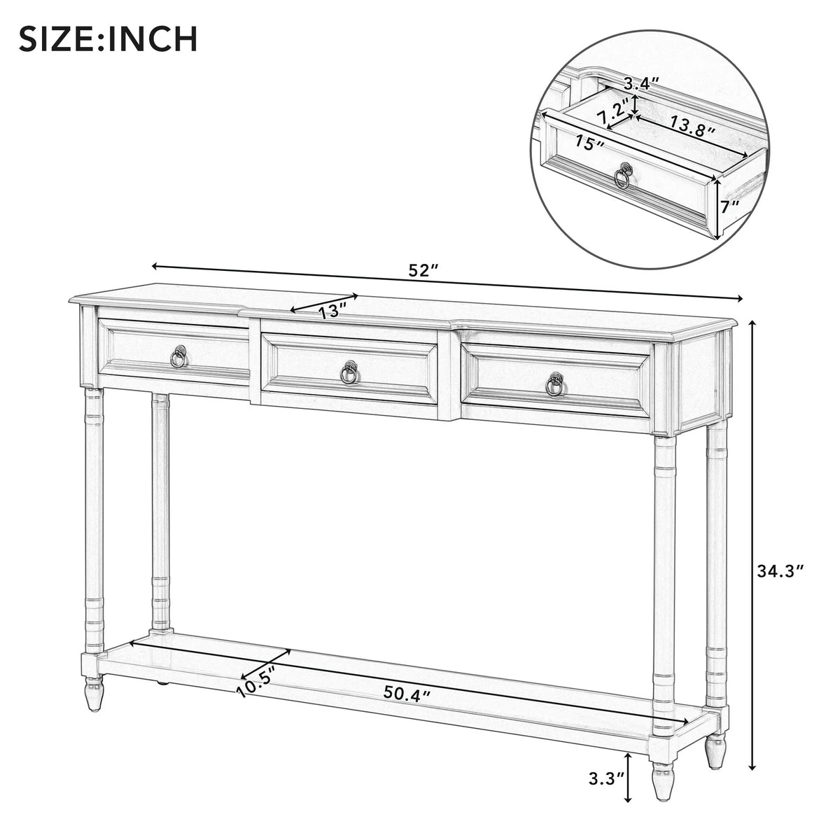 with for WF189574AAK) Long (Antique Console Entryway Table Projecting White, OLD Table with SKU: Drawers and Sofa Shelf Drawers