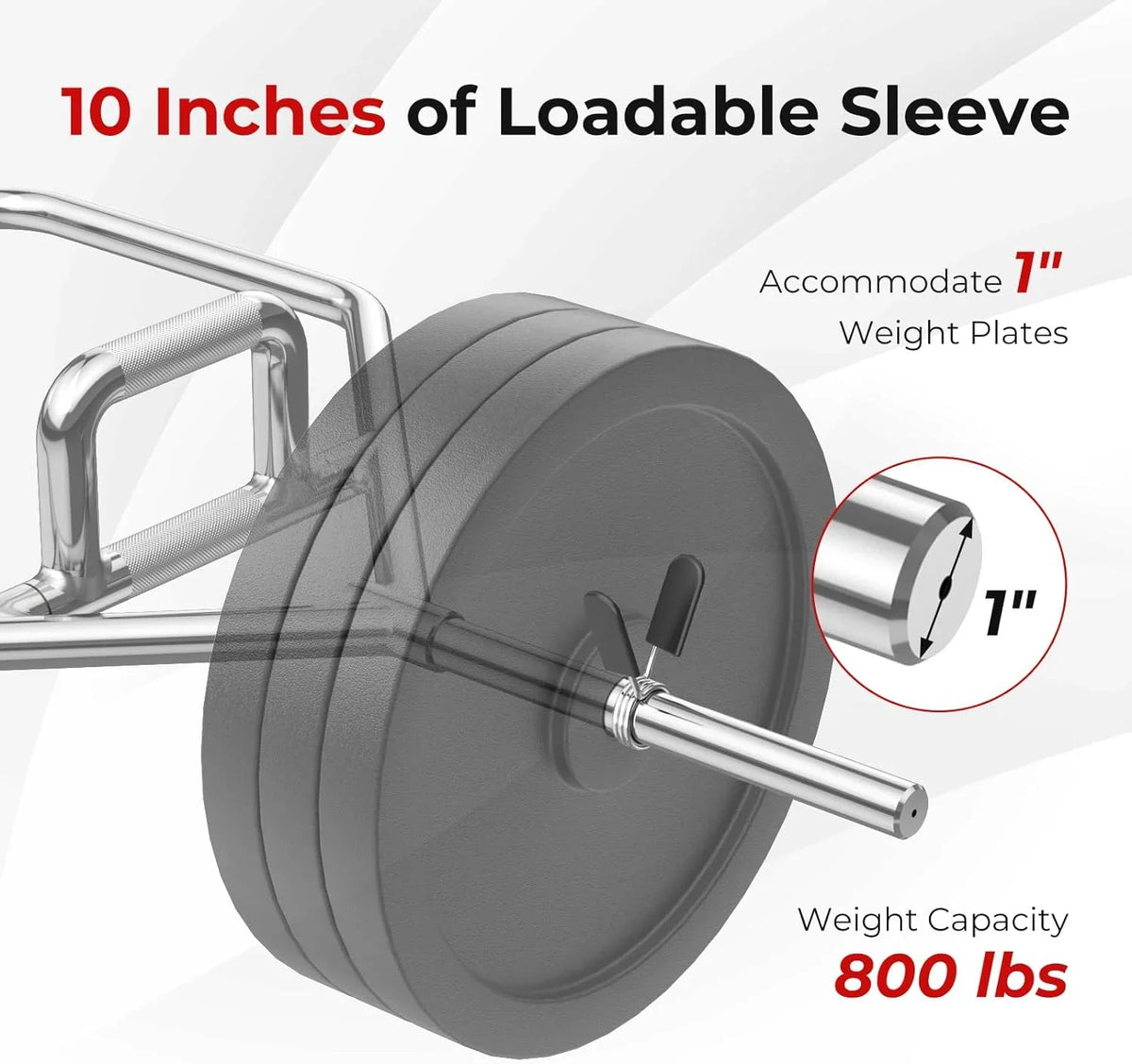 800Lbs Bar Hex Trap Finish Hex Deadlift Weight Bar With Squats, Capacity Power Bar 56" For Lifting Pulls, Deadlifts, Bar, Olympic Shrugs Two-Handle, Chrome Weight Folding