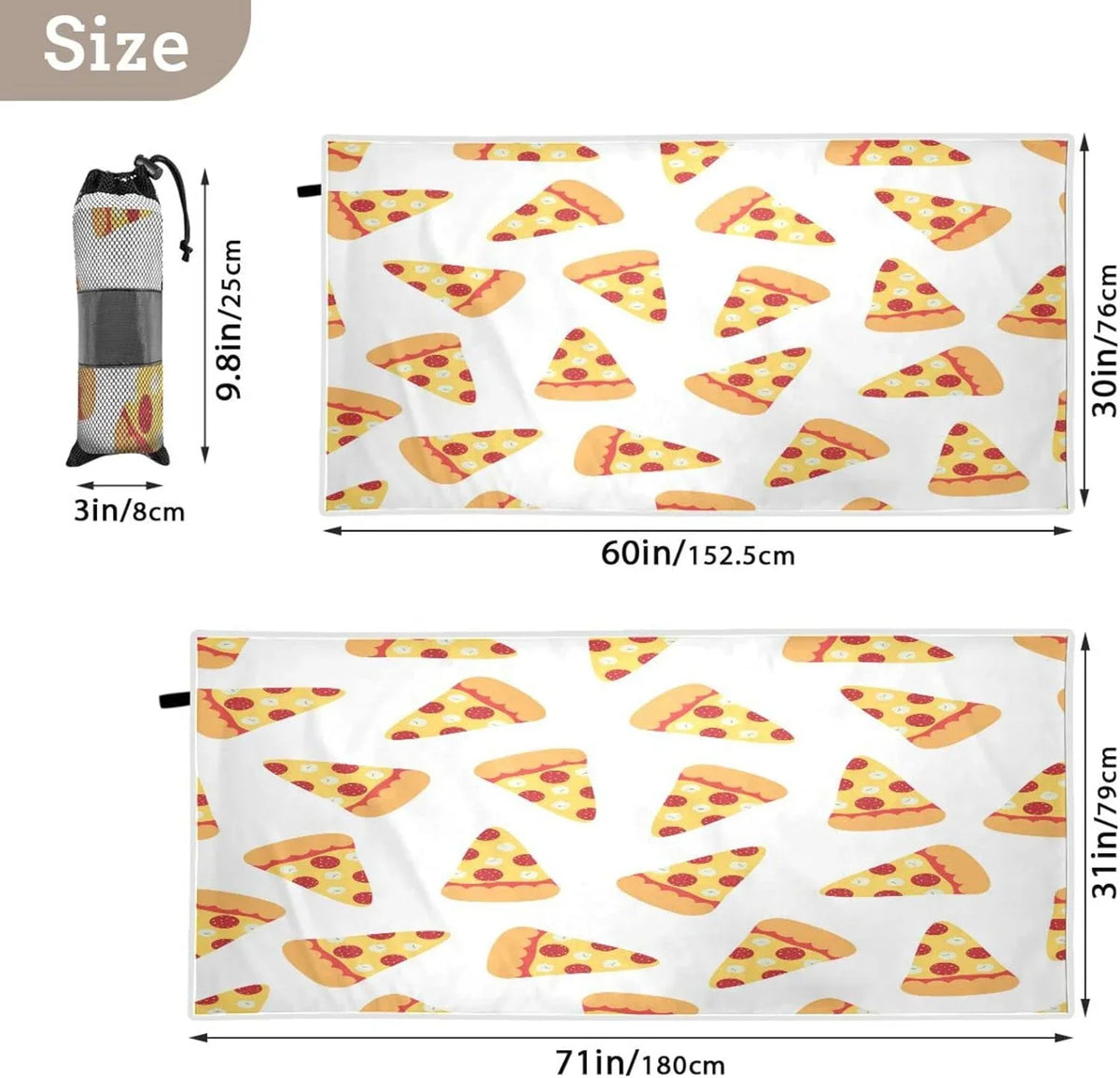 Lightweight Beach - Holiday Slices Towel Absorbent Bestwell Compact Pizza Dry Towels Swimming Super - for Towel Quick Camping （573） Oversized Travel