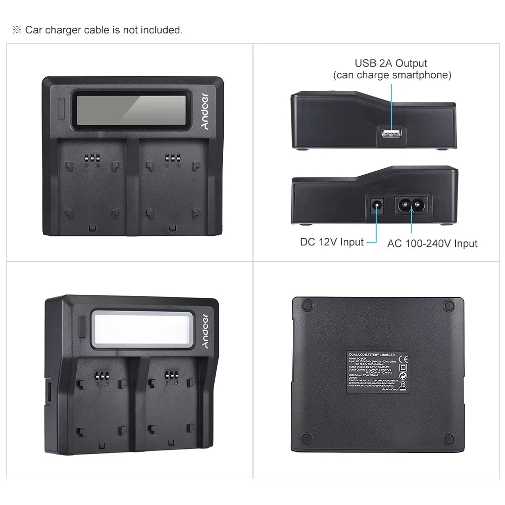 Sony Models Andoer A7RIII Battery Channel Camera A9 A7SIII A7III Dual for Replacement LCD NP-FZ100